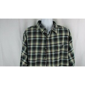 Bass Pro Shops blue green flannel plaid shirt long sleeve button down Men's 2XL